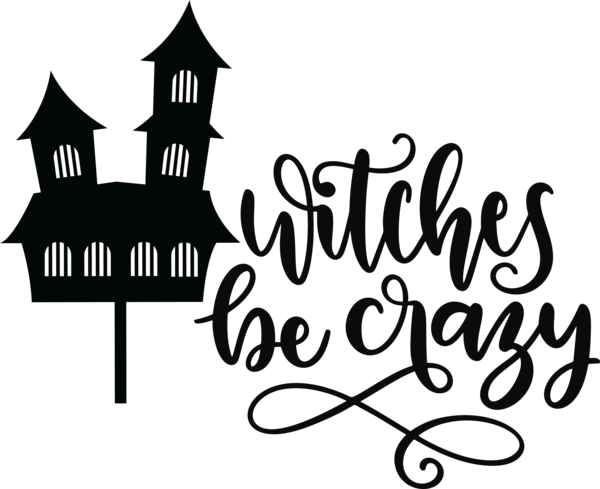 Transparent Halloween Black and white Calligraphy Logo for Witch for Halloween
