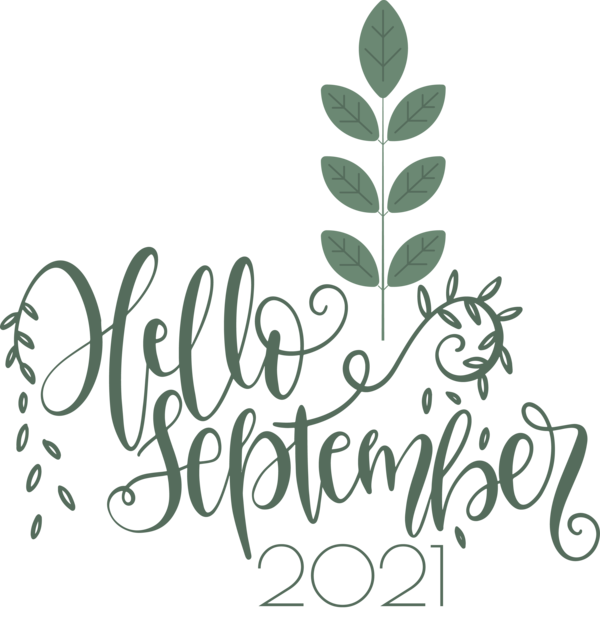 Transparent September Leaf Plant stem Calligraphy for Hello September for September