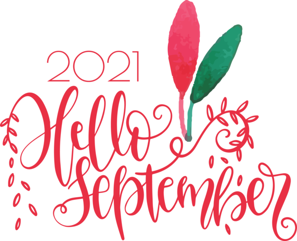 Transparent September Flower Logo Calligraphy for Hello September for September