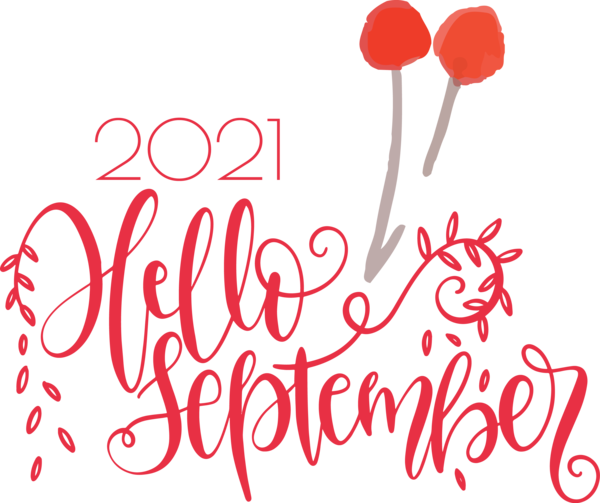 Transparent September Cut flowers Logo Calligraphy for Hello September for September