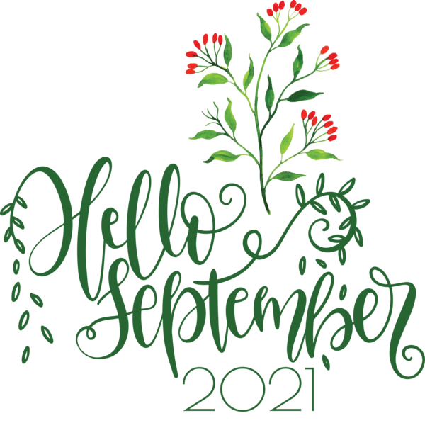 Transparent September Floral design Leaf Plant stem for Hello September for September