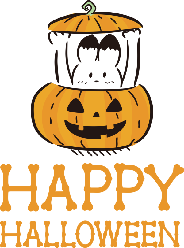 Transparent Halloween Pumpkin Yellow Text for Happy Halloween for Halloween