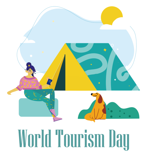 Transparent World Tourism Day Cartoon Abstract art Camping for Tourism Day for World Tourism Day