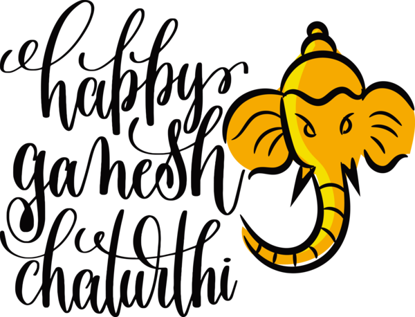 Transparent Ganesh Chaturthi Calligraphy Drawing Typography for Happy Ganesh Chaturthi for Ganesh Chaturthi