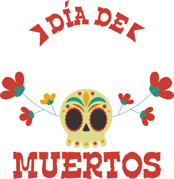Transparent Day of the Dead Floral design Line Design for Día de Muertos for Day Of The Dead