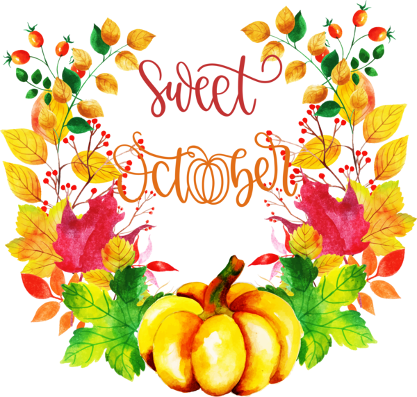 Transparent thanksgiving Watercolor painting Vector Autumn leaves wreath for Hello October for Thanksgiving