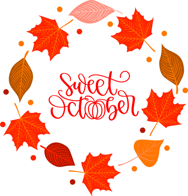 Transparent thanksgiving Design Leaf Text for Hello October for Thanksgiving