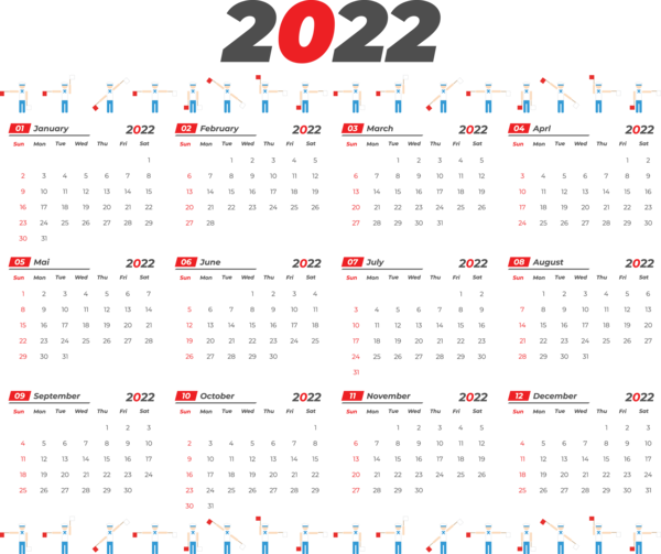 Transparent New Year Font Line Design for Printable 2022 Calendar for New Year
