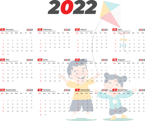 Transparent New Year Design Line Font for Printable 2022 Calendar for New Year