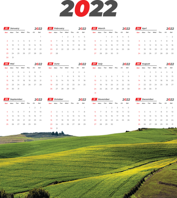 Transparent New Year Font Calendar System PDF for Printable 2022 Calendar for New Year