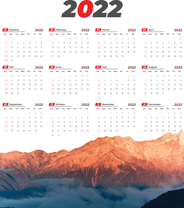 Transparent New Year Design Font Calendar System for Printable 2022 Calendar for New Year