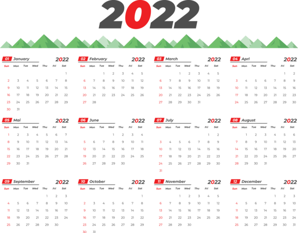 Transparent New Year Font Design Line for Printable 2022 Calendar for New Year