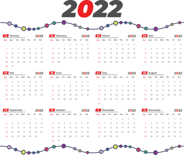 Transparent New Year Design Font Line for Printable 2022 Calendar for New Year