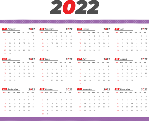 Transparent New Year Line Design Font for Printable 2022 Calendar for New Year