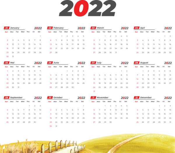 Transparent New Year Design Line Font for Printable 2022 Calendar for New Year