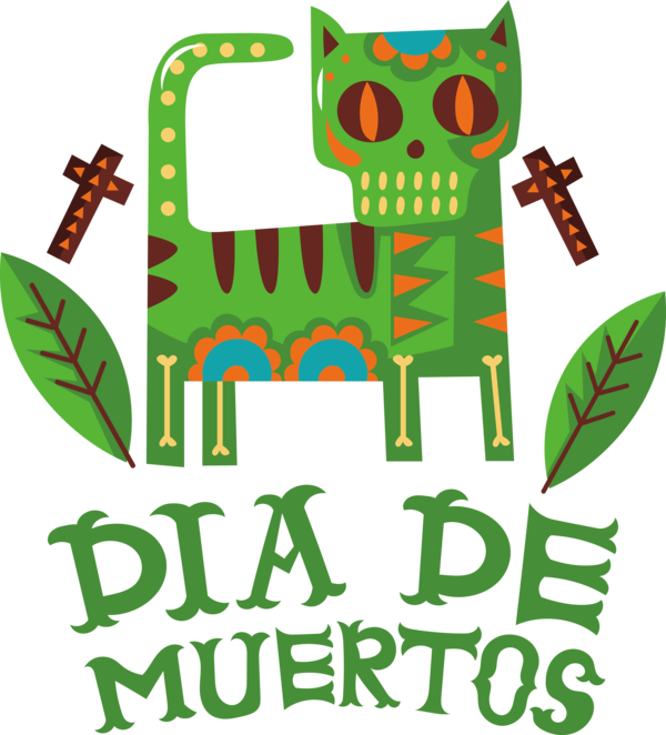 Transparent Day of the Dead Logo Line Green for Día de Muertos for Day Of The Dead