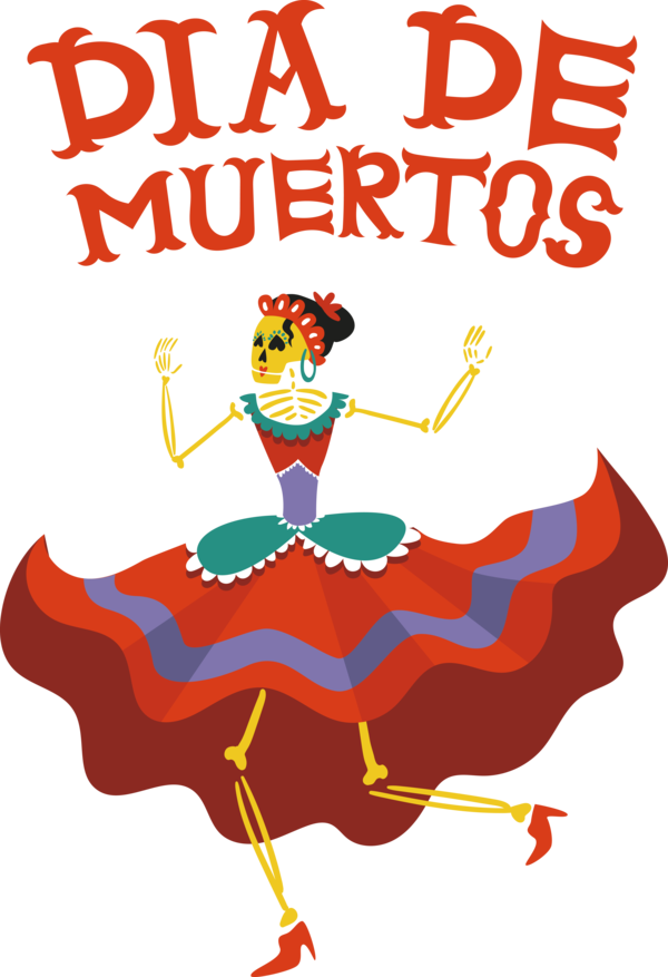 Transparent Day of the Dead Cartoon Line Recreation for Día de Muertos for Day Of The Dead