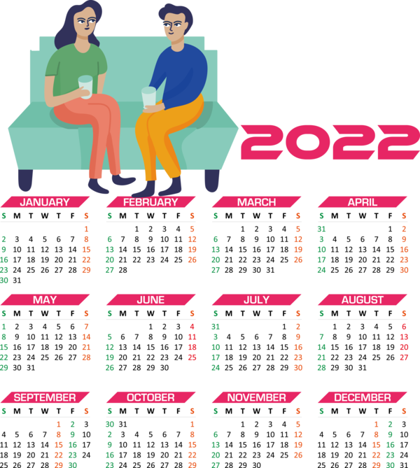 Transparent New Year Line Font Calendar System for Printable 2022 Calendar for New Year