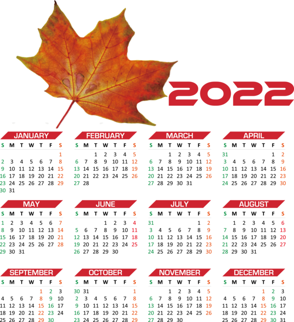 Transparent New Year Leaf Calendar System Font for Printable 2022 Calendar for New Year