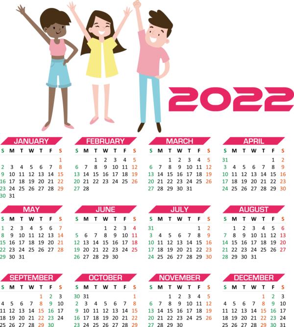 Transparent New Year Line Font Calendar System for Printable 2022 Calendar for New Year