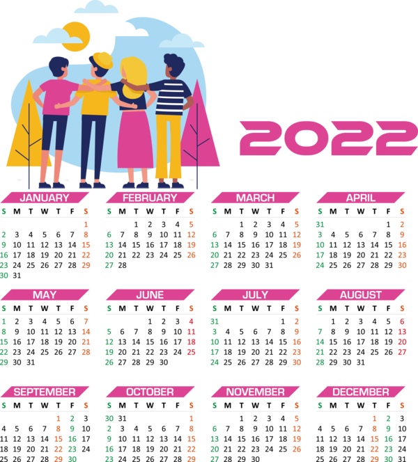 Transparent New Year Line Font Calendar System for Printable 2022 Calendar for New Year