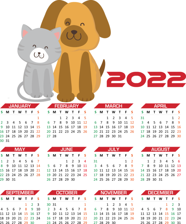 Transparent New Year Cartoon Line Calendar System for Printable 2022 Calendar for New Year