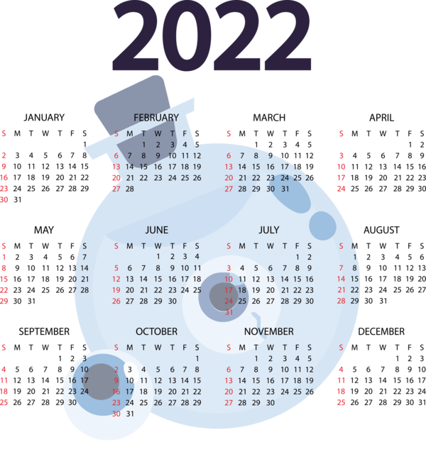 Transparent New Year Office supplies Design Line for Printable 2022 Calendar for New Year
