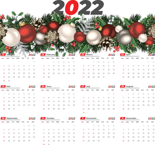 Transparent New Year Bauble Christmas Day Calendar System for Printable 2022 Calendar for New Year