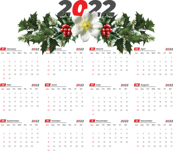 Transparent New Year Flower Calendar System Tree for Printable 2022 Calendar for New Year