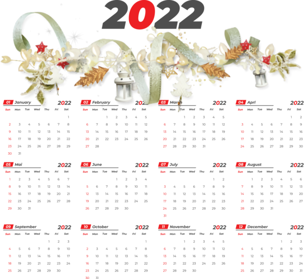 Transparent New Year Design Calendar System Font for Printable 2022 Calendar for New Year