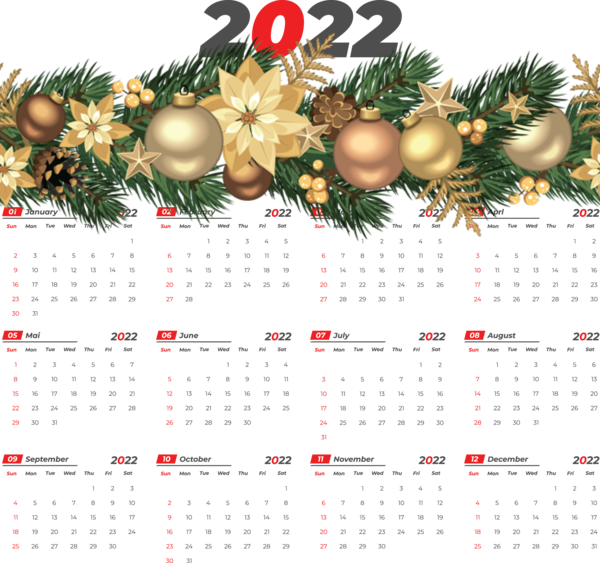 Transparent New Year Bauble Christmas Day Calendar System for Printable 2022 Calendar for New Year