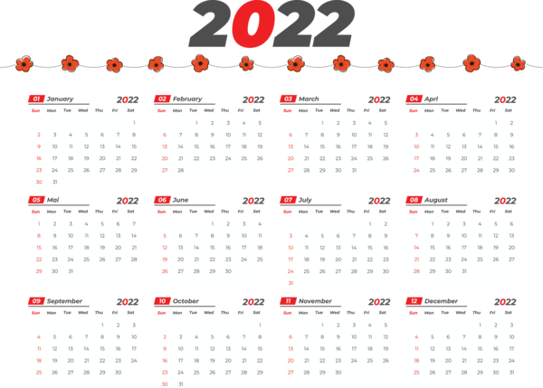 Transparent New Year Font Design Line for Printable 2022 Calendar for New Year