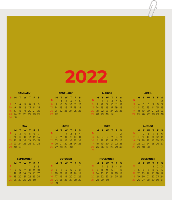 Transparent New Year Calendar System Font Yellow for Printable 2022 Calendar for New Year