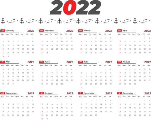 Transparent New Year Design Asics Line for Printable 2022 Calendar for New Year