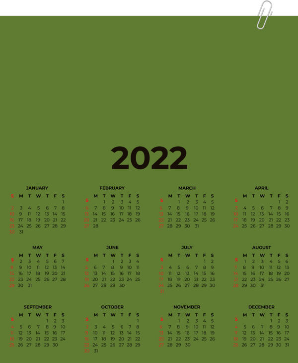 Transparent New Year Calendar System Green Font for Printable 2022 Calendar for New Year