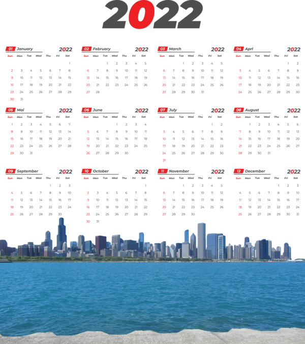 Transparent New Year Chicago Calendar System Font for Printable 2022 Calendar for New Year