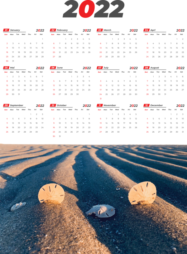 Transparent New Year Calendar System Design Font for Printable 2022 Calendar for New Year