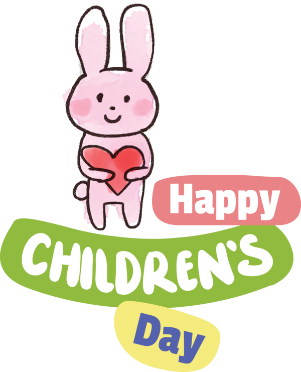 Transparent International Children's Day Easter Bunny Logo Line for Children's Day for International Childrens Day