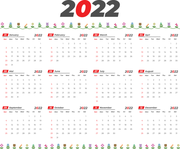 Transparent New Year Calendar System Design Text for Printable 2022 Calendar for New Year