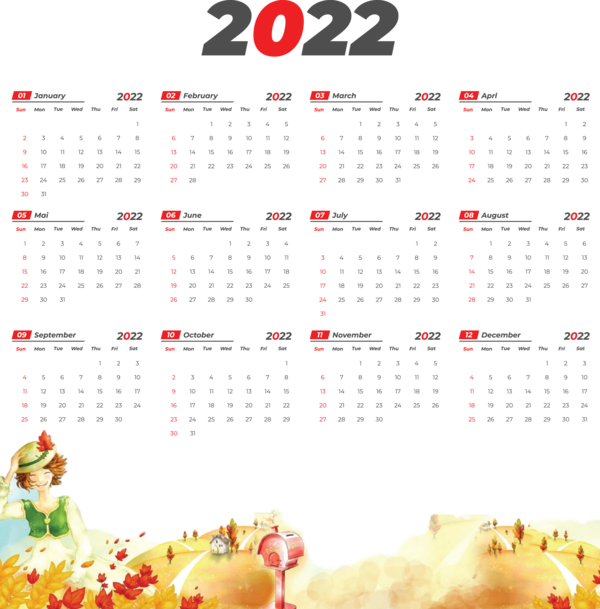 Transparent New Year Calendar System Design Cartoon for Printable 2022 Calendar for New Year