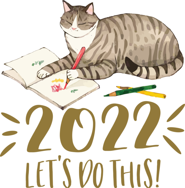 Transparent New Year Cat Cartoon Painting for Happy New Year 2022 for New Year