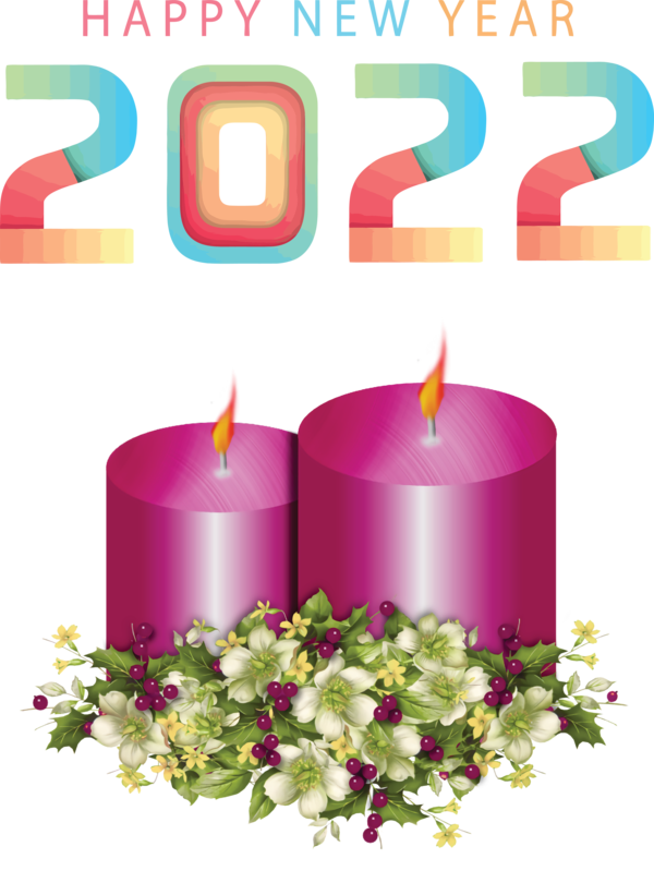 Transparent New Year Candle Flower Floral design for Happy New Year 2022 for New Year
