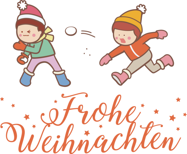Transparent Christmas Welcome Winter! Cartoon Snowball fight for Frohliche Weihnachten for Christmas
