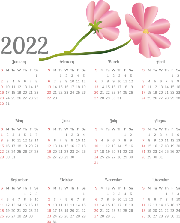 Transparent New Year Calendar System Design Font for Printable 2022 Calendar for New Year