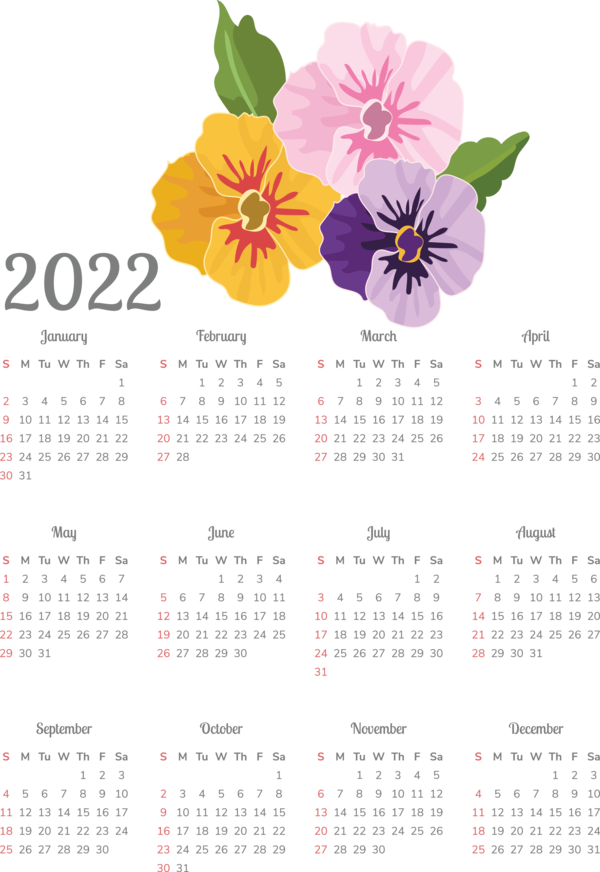 Transparent New Year Calendar System Flower 2012 for Printable 2022 Calendar for New Year