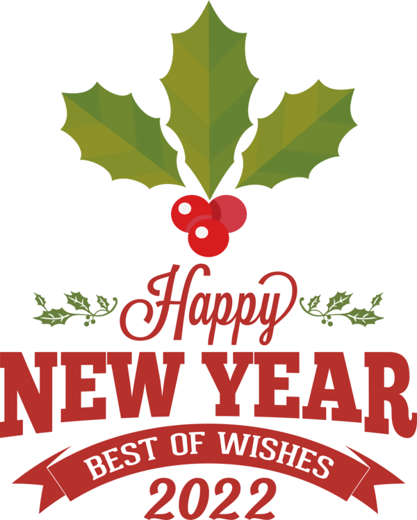 Transparent New Year Holly Logo Leaf for Happy New Year 2022 for New Year