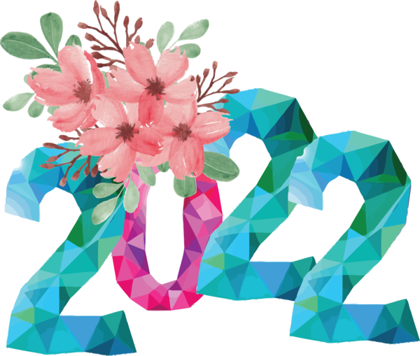 Transparent New Year Flower Floral design Cut flowers for Happy New Year 2022 for New Year