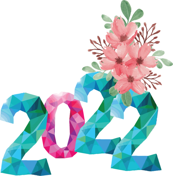 Transparent New Year Floral design Design Font for Happy New Year 2022 for New Year