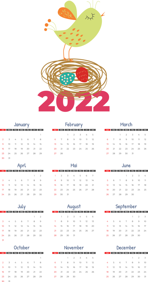 Transparent New Year calendar Font Design for Printable 2022 Calendar for New Year