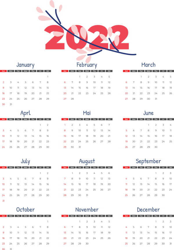 Transparent New Year Design Line calendar for Printable 2022 Calendar for New Year